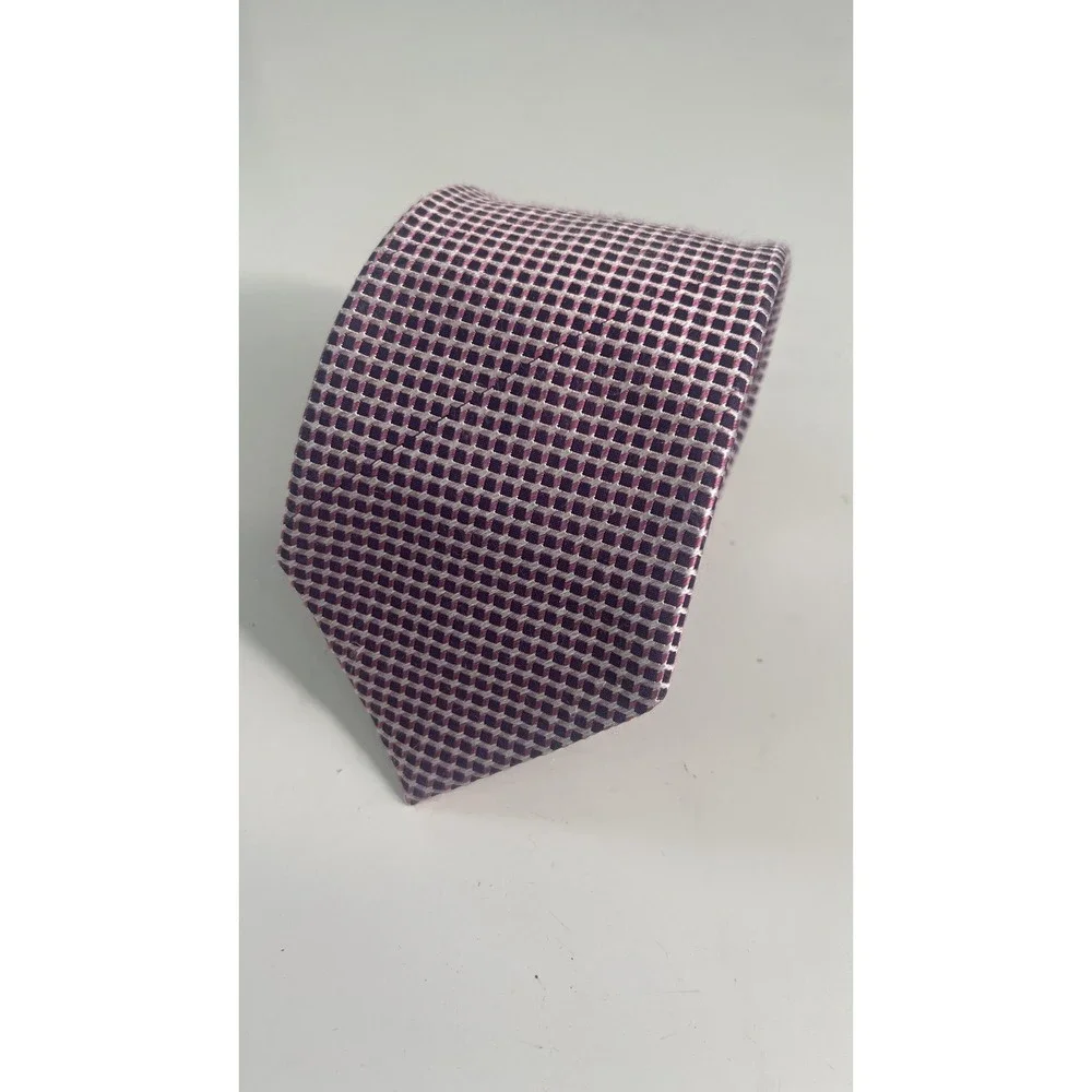 Ermenegildo Zegna Silk Tie Mens Purple Pink Geometric Jacquard Made In Italy
